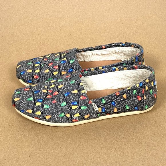 Toms Shoes - Toms Christmas Light Slip On Flats Women's Size 8 Gray Red Green Yellow Blue